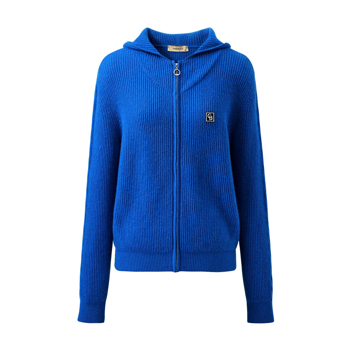 100% Cashmere Cozy Ribbed Zipper Knit Cardigan Hoodie