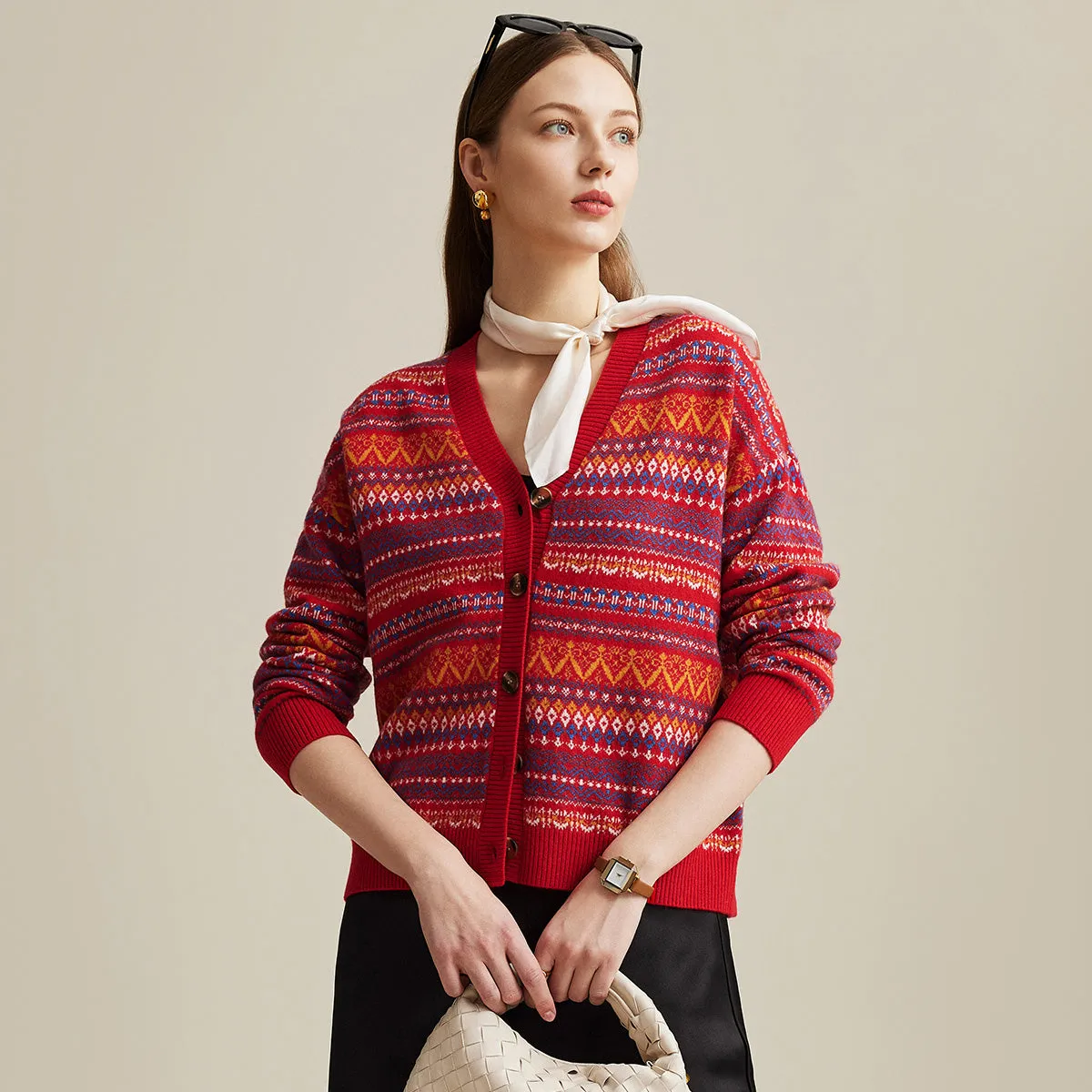 100% Wool Fair Isle Patterned Cardigan