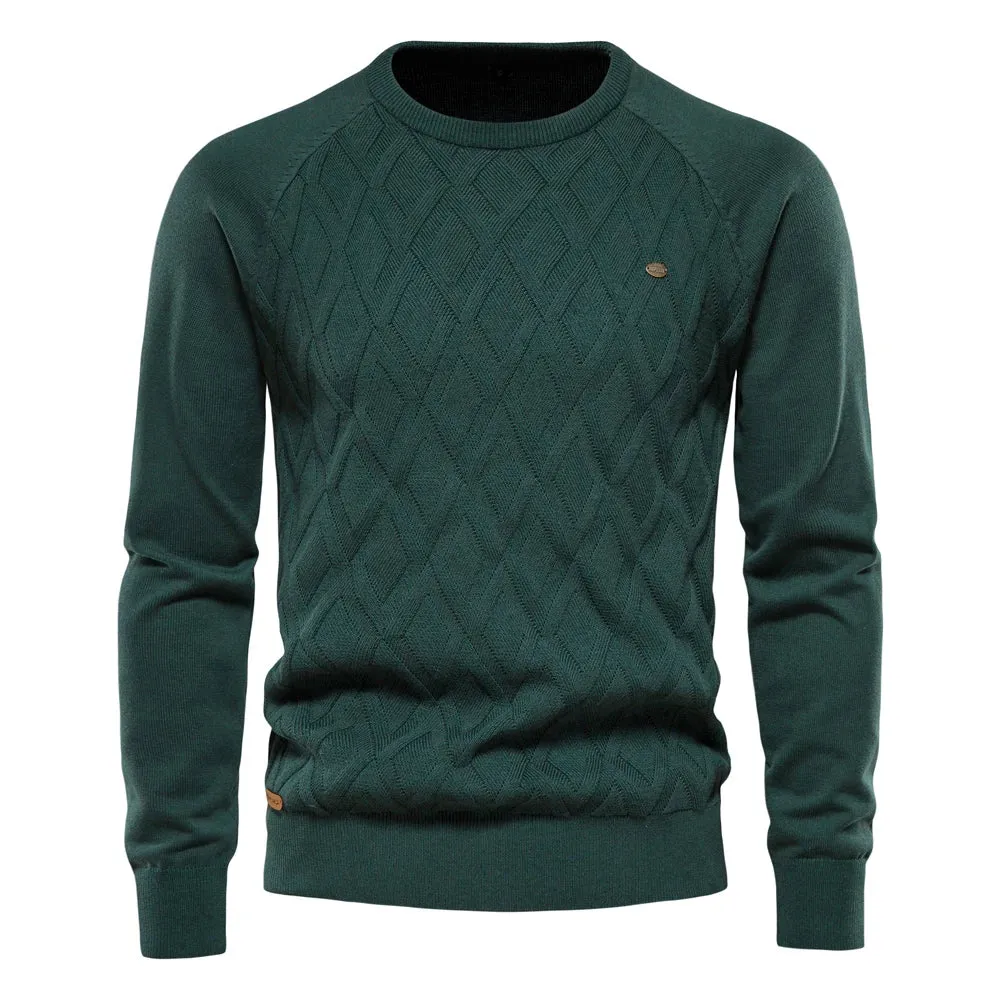 Argyle Basic Men Sweaters Solid Color O-neck Long sleeve Knitted Male Pullover Winter Fashion New Warm Sweaters for Men