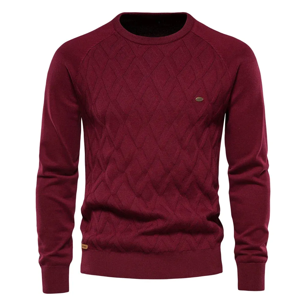 Argyle Basic Men Sweaters Solid Color O-neck Long sleeve Knitted Male Pullover Winter Fashion New Warm Sweaters for Men