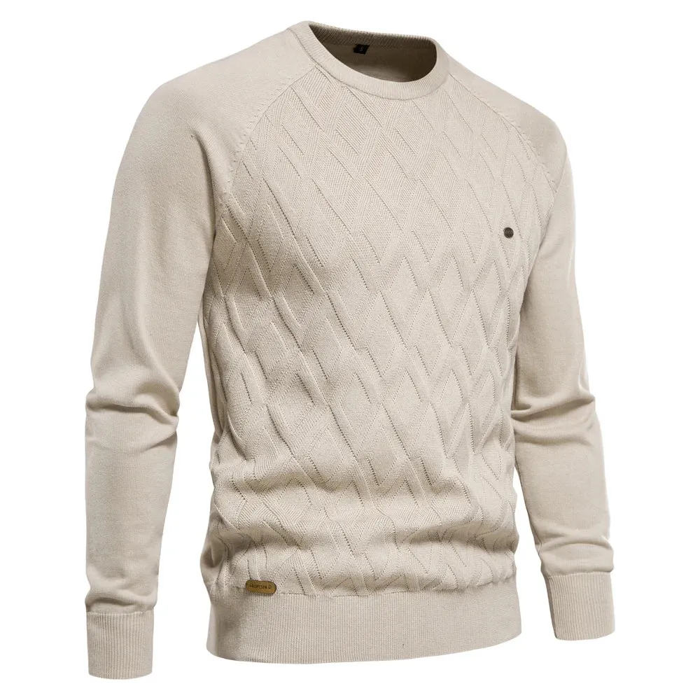 Argyle Basic Men Sweaters Solid Color O-neck Long sleeve Knitted Male Pullover Winter Fashion New Warm Sweaters for Men