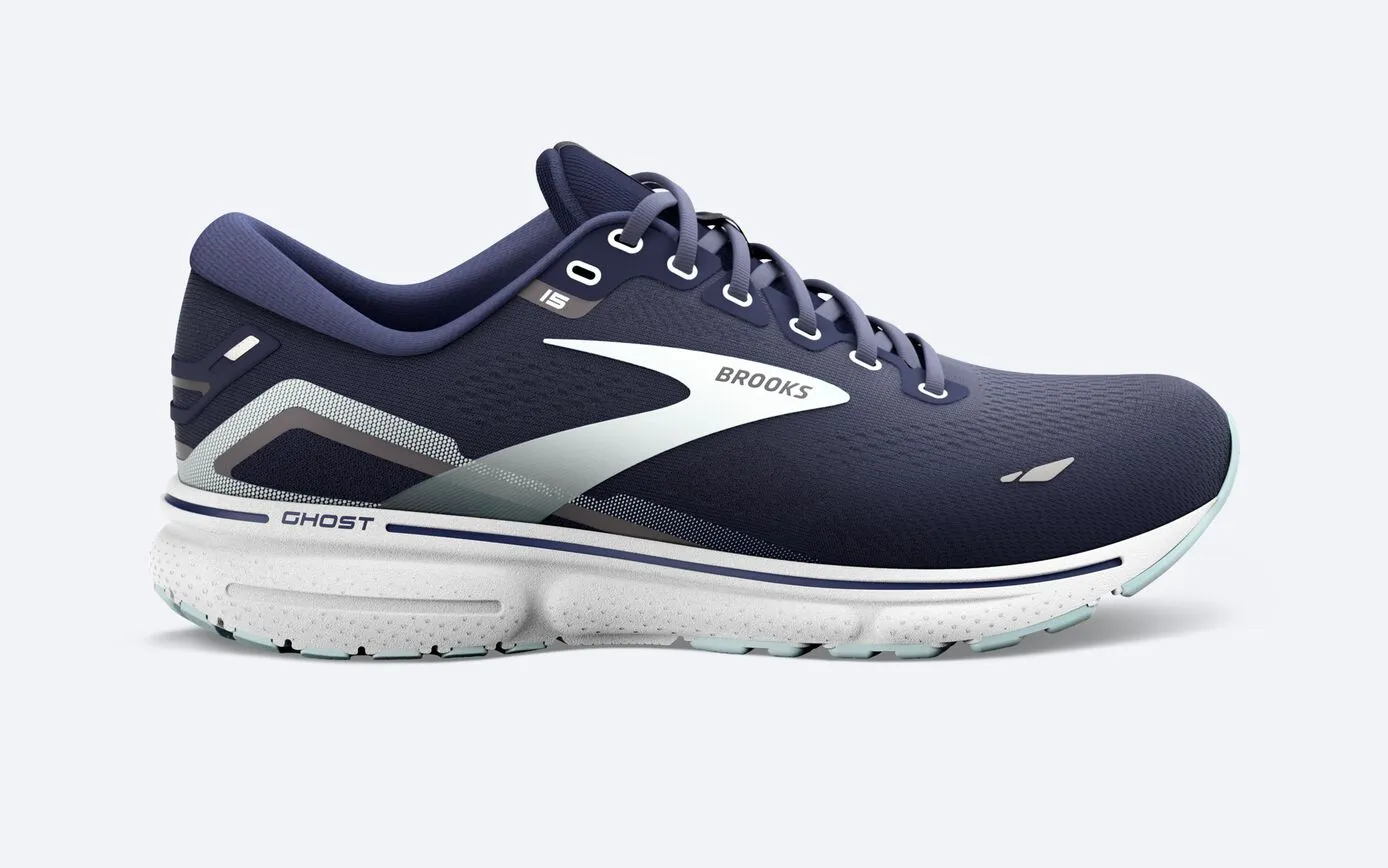 Brooks Ghost 15 Women's Running Shoe in Blue/Peacoat, Ebony Black Oyster & Peacock Pearl Available in Wide Widths