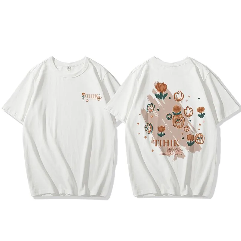 Chic Retro Anti-Aging Loose Fit Harajuku Style Flower Short Sleeve Tee