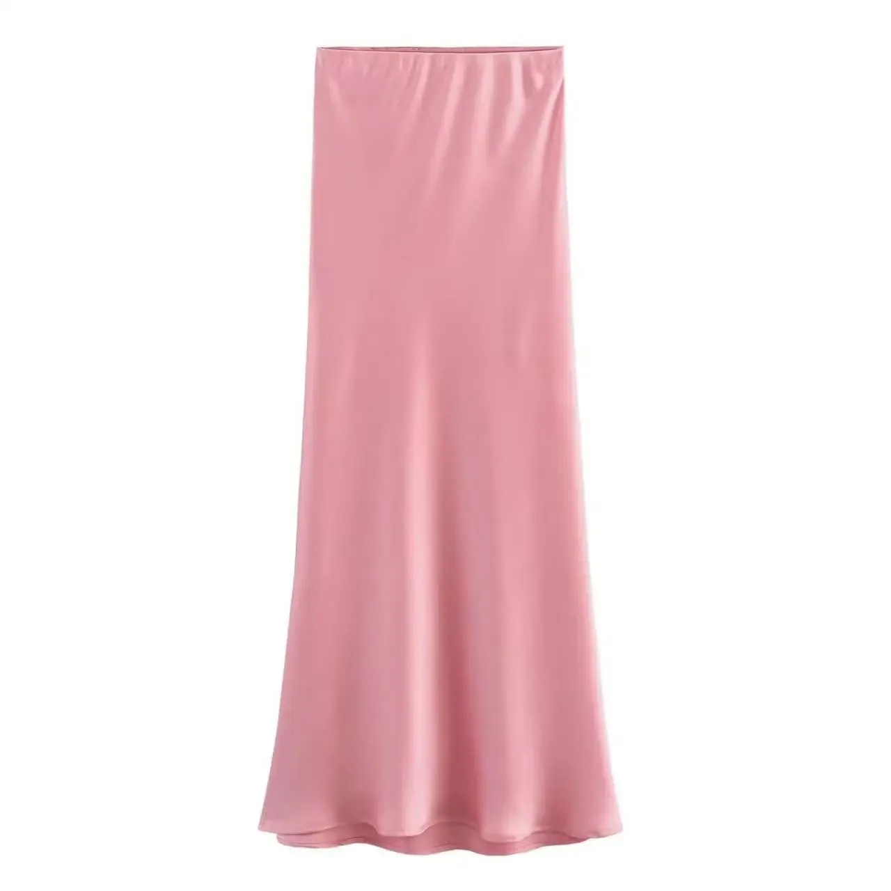 Chic Silk Texture Tight Elegant Solid Satin High Waist Slim Midi Skirt