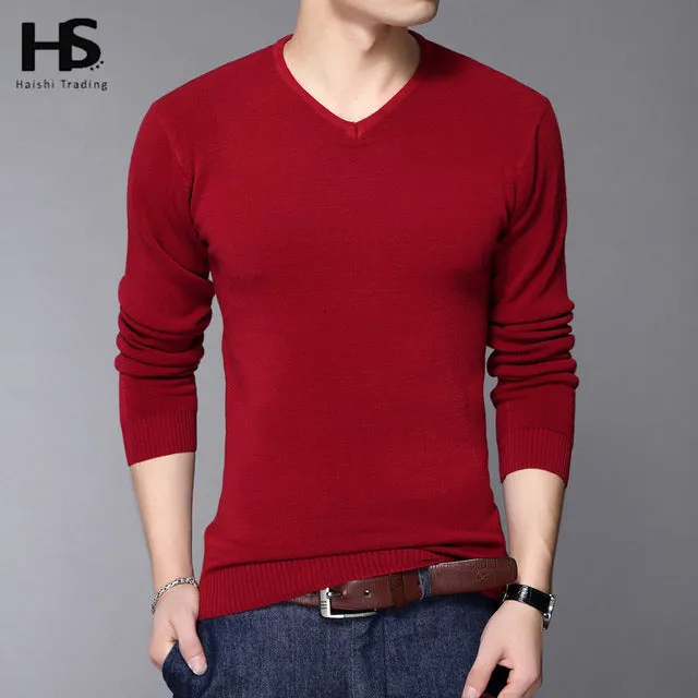 COODRONY Casual Slim Fit Sweater Men Classic Pure Black Pullover Men Solid Color V-Neck Pull Homme Cashmere Wool Sweaters Shirts