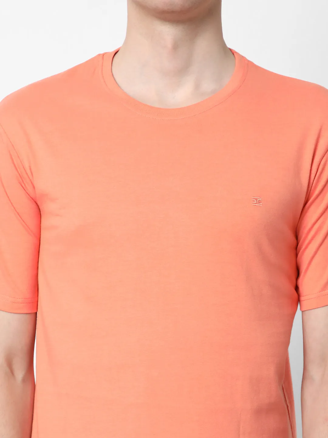 Cotstyle Cotton Fabrics Round Neck Short Length Plain Half Sleeve Casual & Daily Wear Men's T-Shirts -  Pack of 1 - Fusion Coral