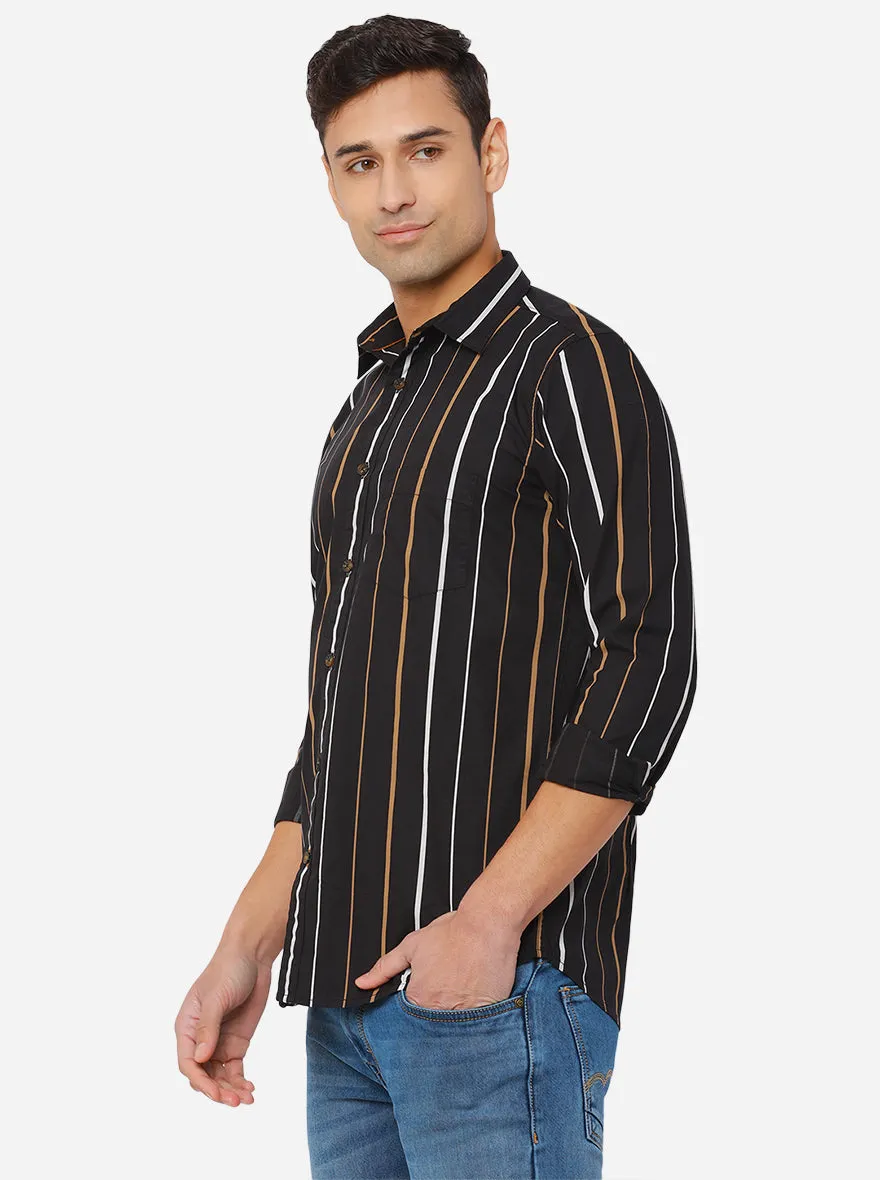 Doe Brown & Black Striped Slim Fit Semi Casual Shirt | JadeBlue