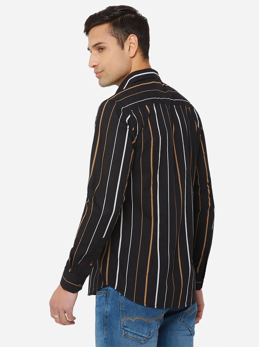 Doe Brown & Black Striped Slim Fit Semi Casual Shirt | JadeBlue