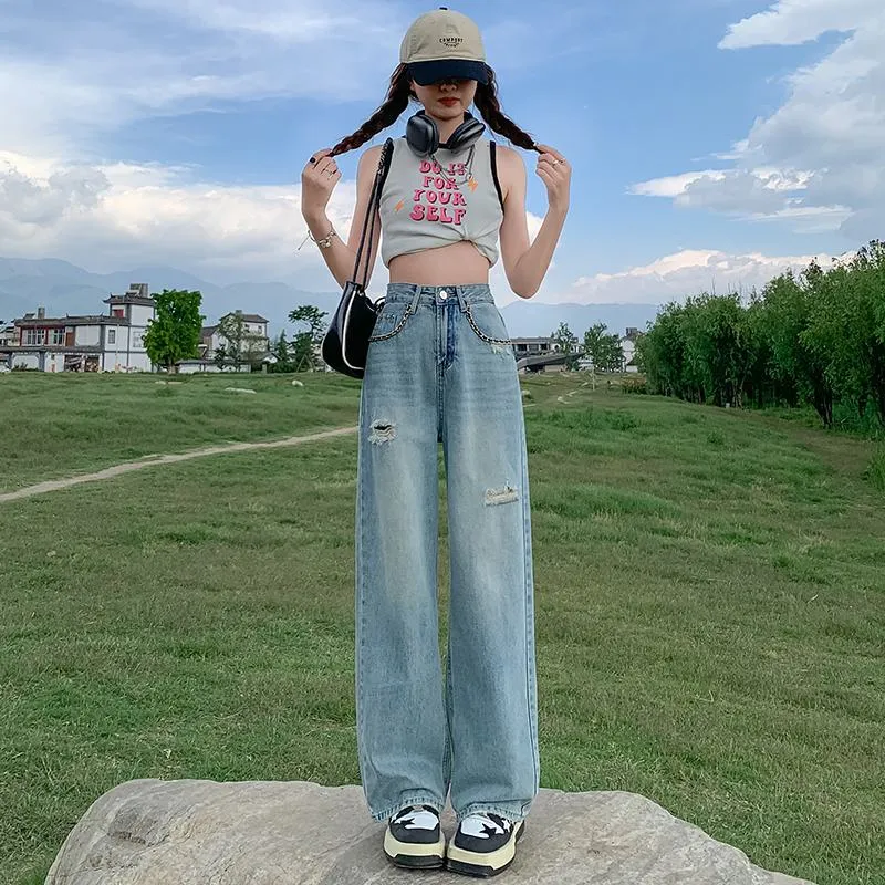 Embroidery Craft Floor-Length Distressed Jeans