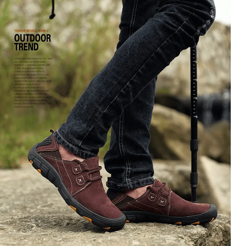 Fashion Male Breathable Genuine Leather Shoes / Outdoor Trekking Footwear - SF1344