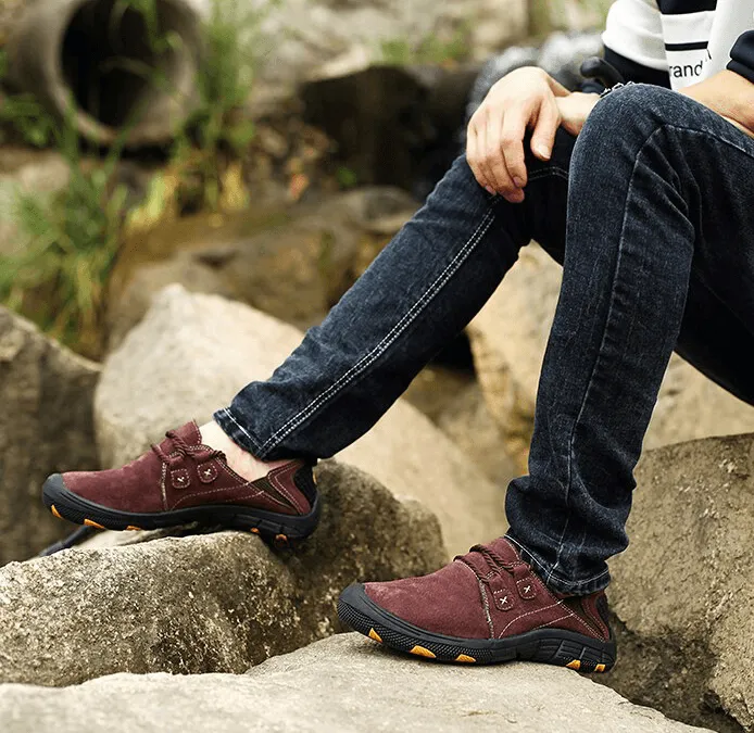 Fashion Male Breathable Genuine Leather Shoes / Outdoor Trekking Footwear - SF1344