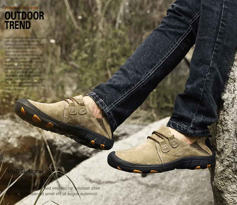 Fashion Male Breathable Genuine Leather Shoes / Outdoor Trekking Footwear - SF1344