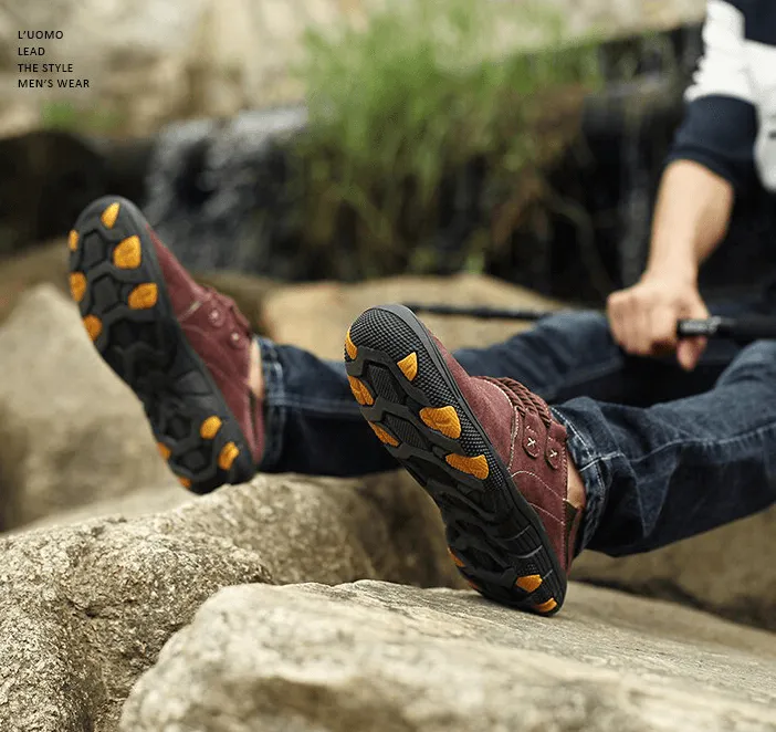 Fashion Male Breathable Genuine Leather Shoes / Outdoor Trekking Footwear - SF1344