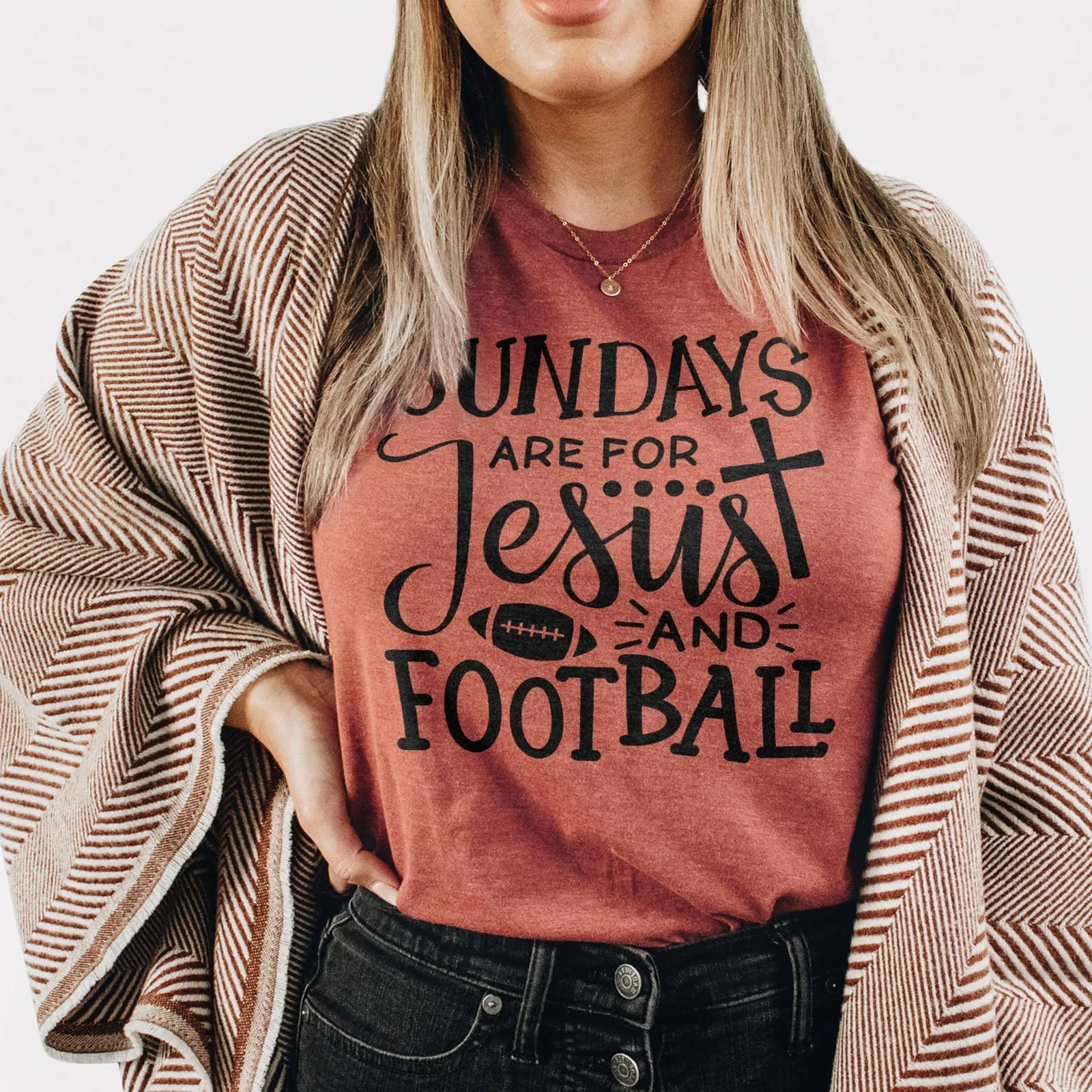 Football And Jesus Tee Shirts For Women - Christian Shirts for Women - Religious Tee Shirts