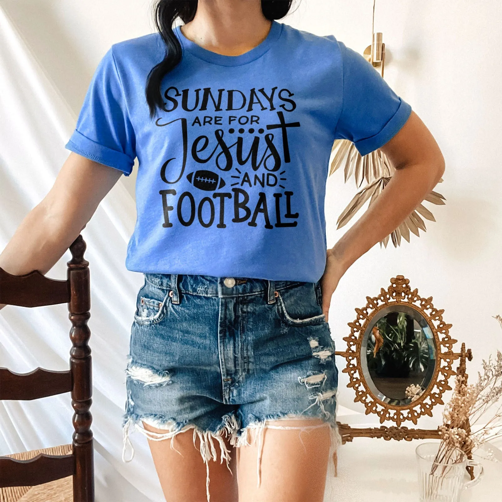 Football And Jesus Tee Shirts For Women - Christian Shirts for Women - Religious Tee Shirts