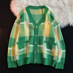 Green Button Stripe Cardigan