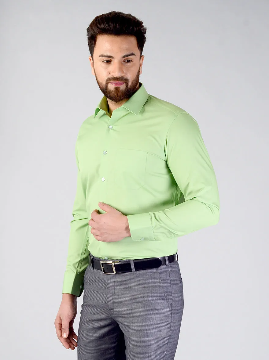 Green Solid Slim Fit Evening Wear Shirt | Metal