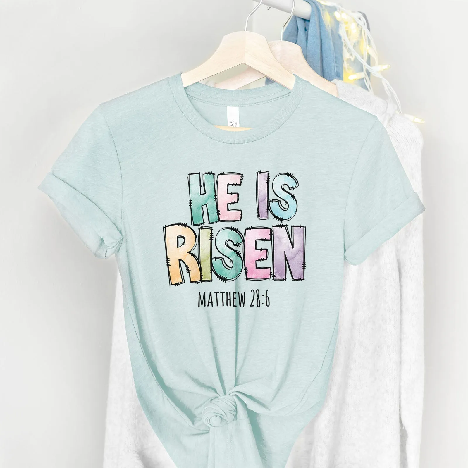 He Is Risen Easter Patchwork Tee Shirts For Women - Christian Easter T Shirts