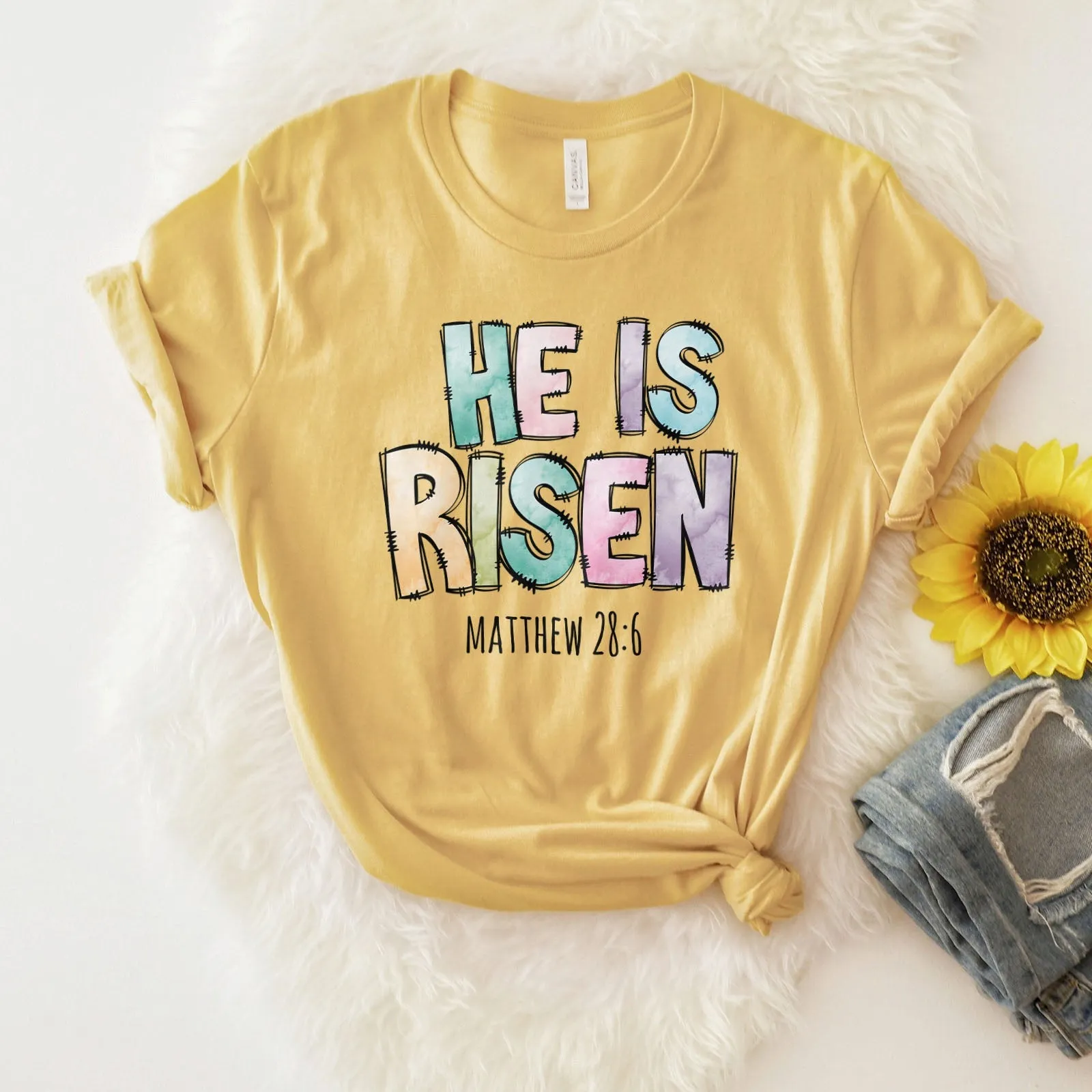 He Is Risen Easter Patchwork Tee Shirts For Women - Christian Easter T Shirts