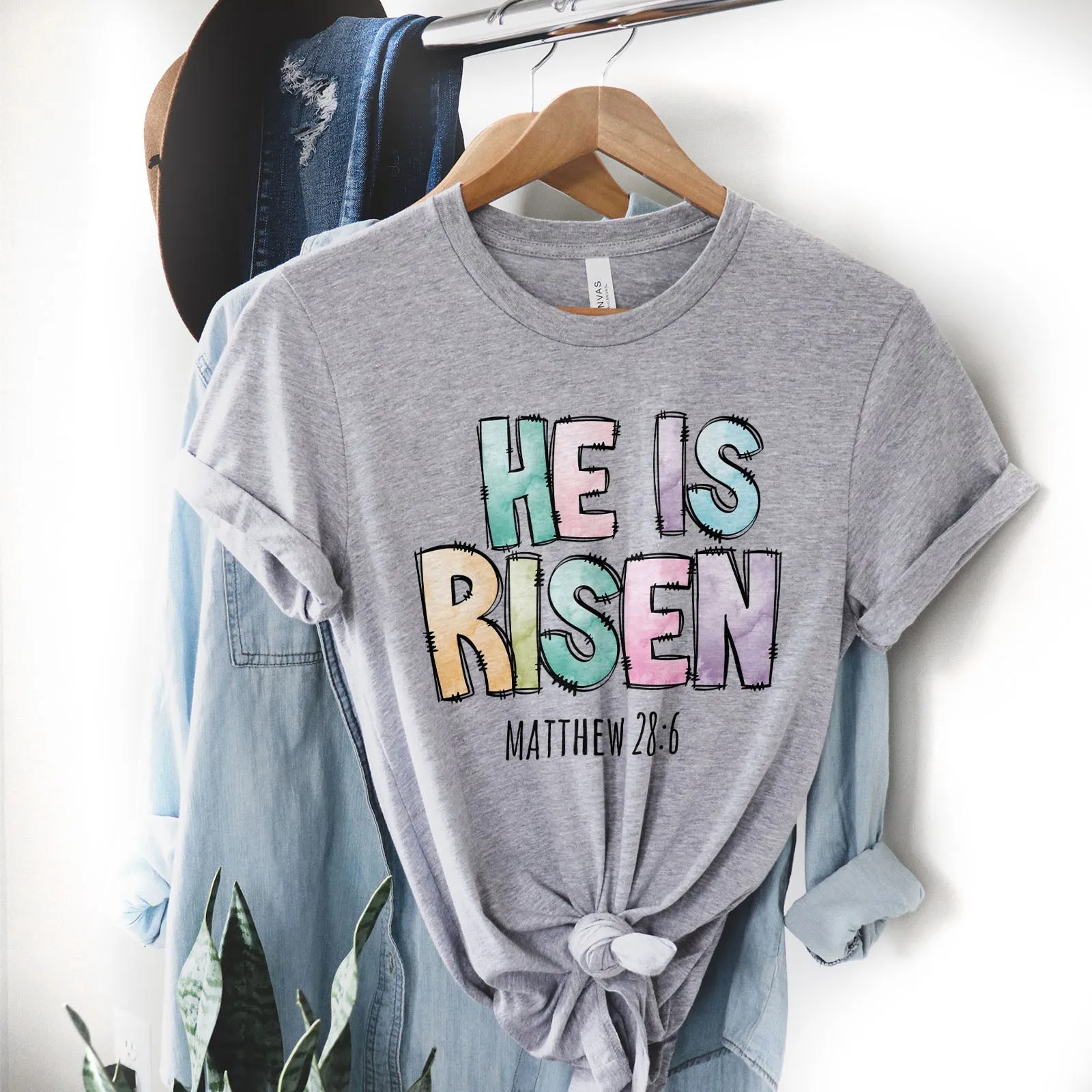 He Is Risen Easter Patchwork Tee Shirts For Women - Christian Easter T Shirts