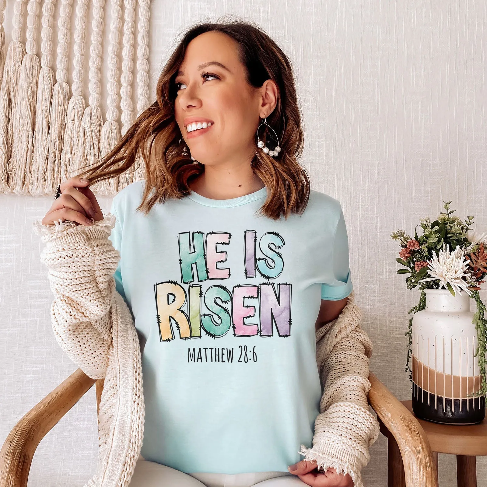 He Is Risen Easter Patchwork Tee Shirts For Women - Christian Easter T Shirts