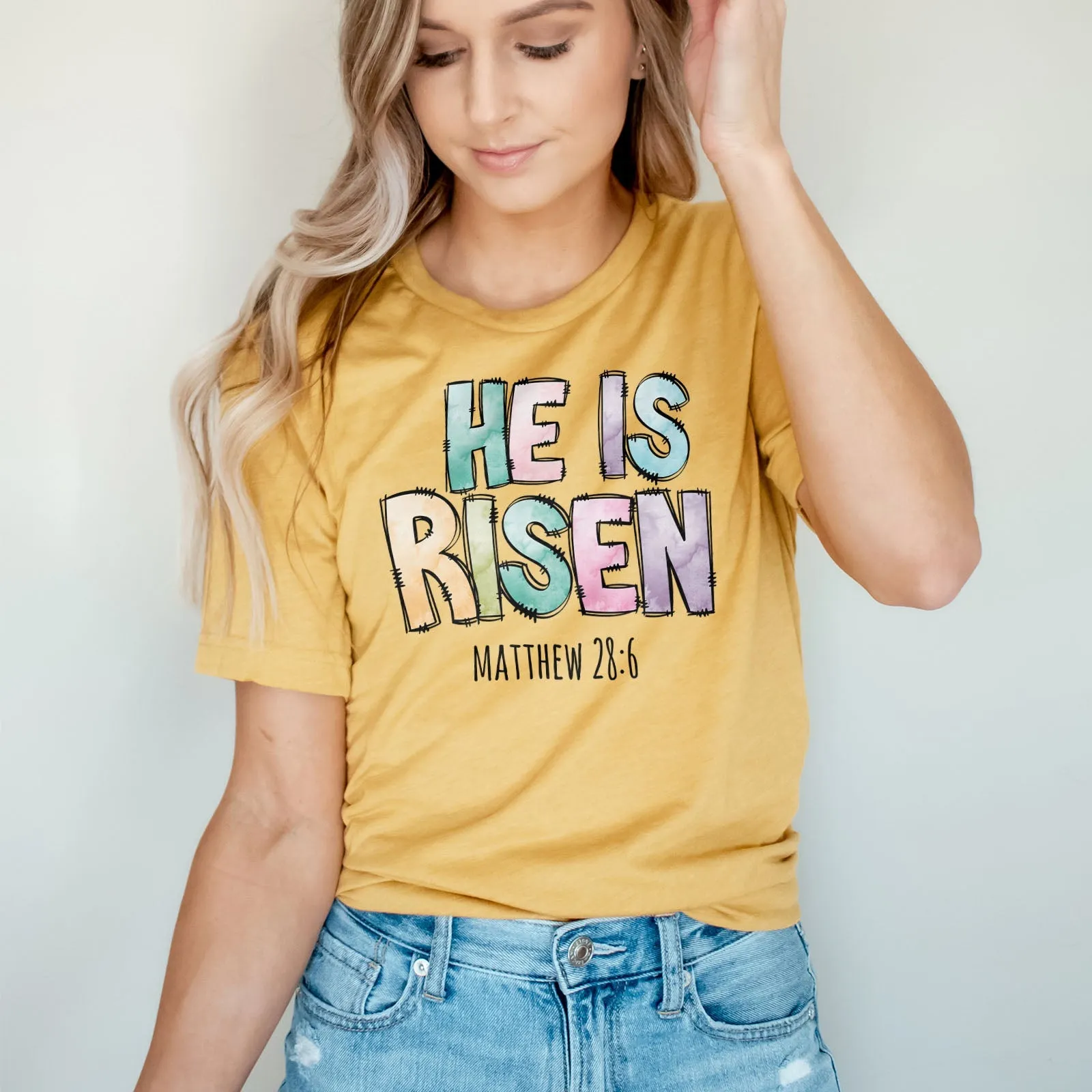 He Is Risen Easter Patchwork Tee Shirts For Women - Christian Easter T Shirts