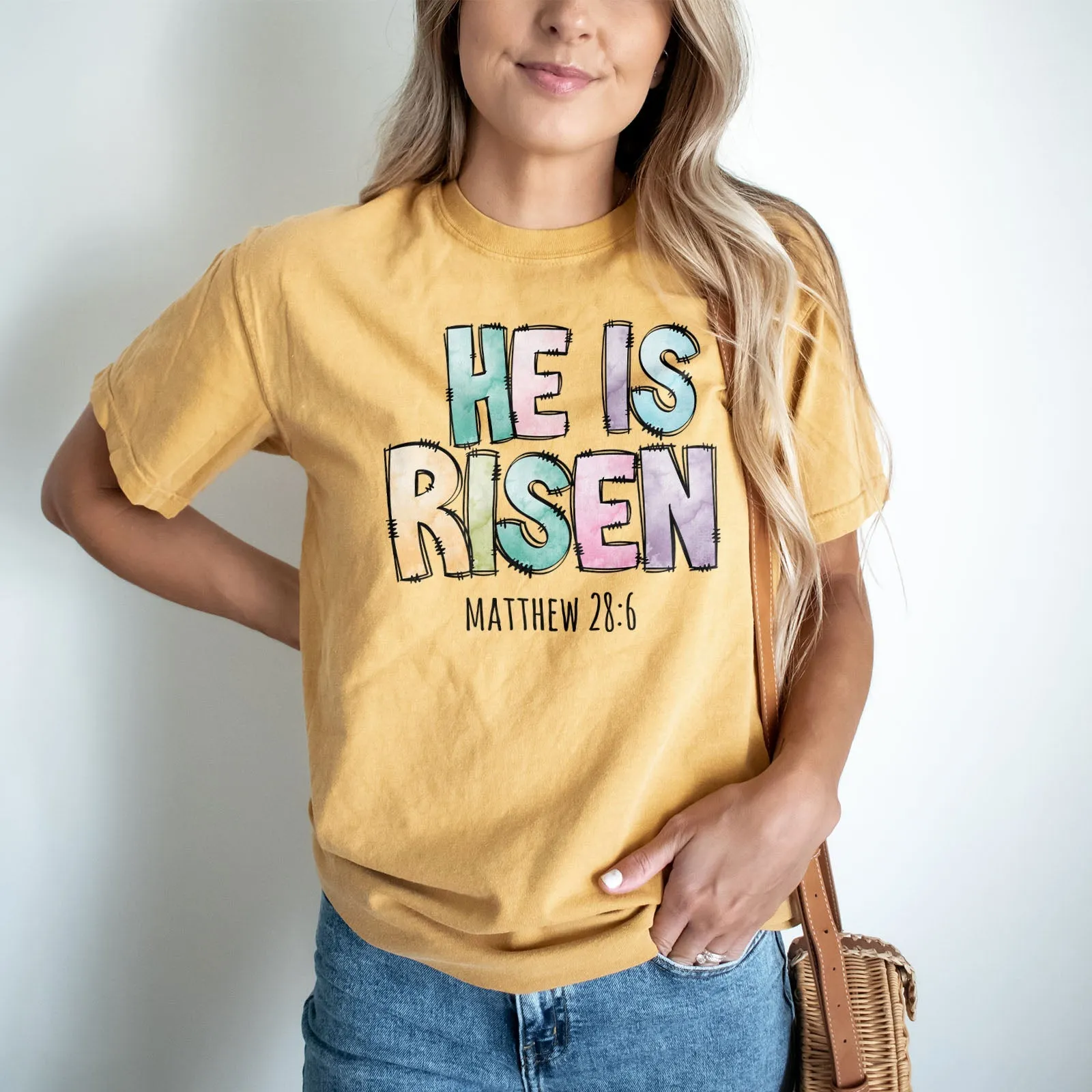 He Is Risen Easter Patchwork Tee Shirts For Women - Christian Easter T Shirts