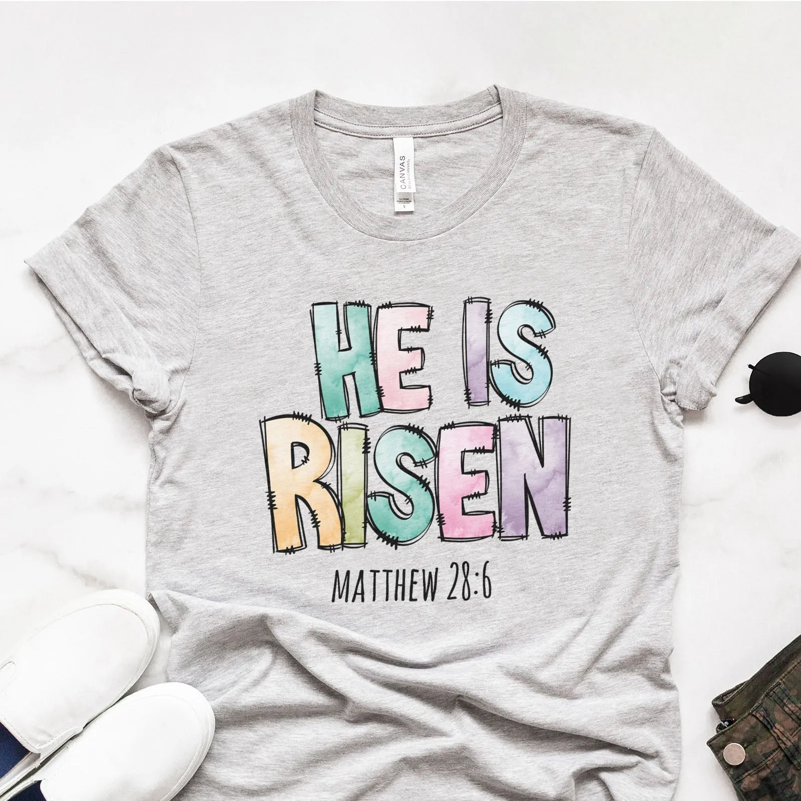 He Is Risen Easter Patchwork Tee Shirts For Women - Christian Easter T Shirts