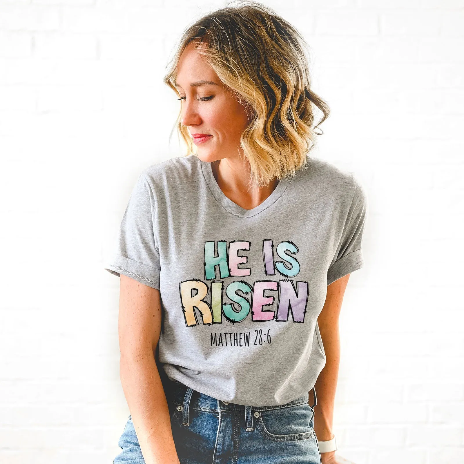 He Is Risen Easter Patchwork Tee Shirts For Women - Christian Easter T Shirts