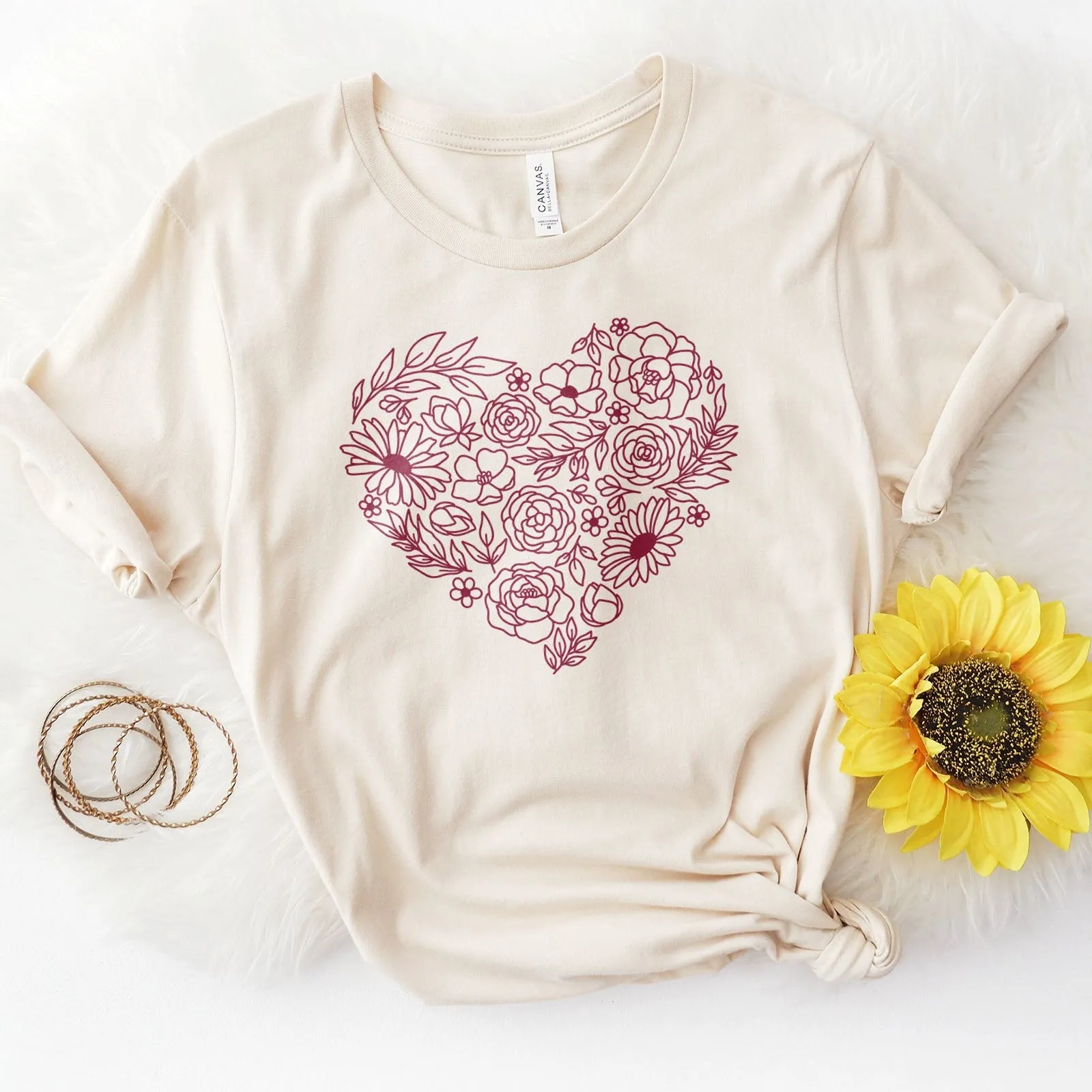 Heart Wildflowers Tee Shirts For Women - Christian Shirts for Women - Religious Tee Shirts