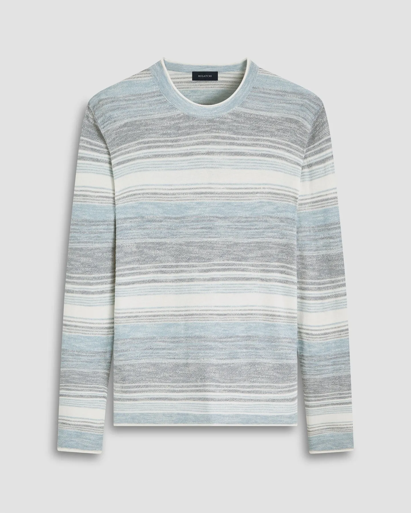 HEATHERED STRIPE PIMA COTTON CREW NECK SWEATER - SLATE