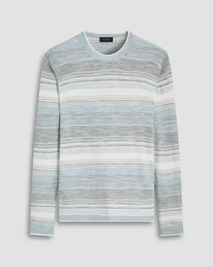 HEATHERED STRIPE PIMA COTTON CREW NECK SWEATER - SLATE