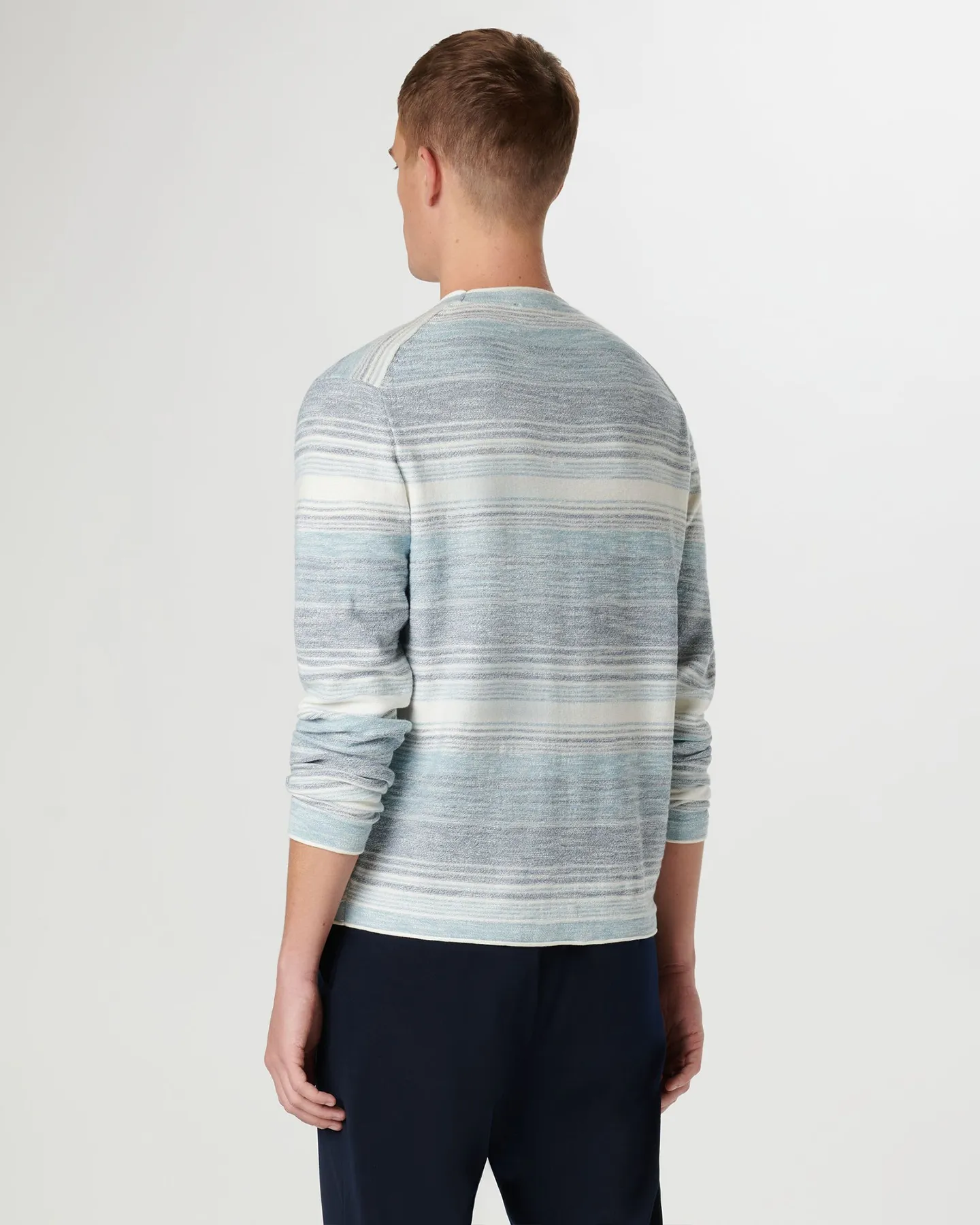 HEATHERED STRIPE PIMA COTTON CREW NECK SWEATER - SLATE