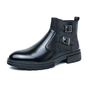 High-top British Double Buckle Slip-on Leather Boots 2023 Autumn And Winter