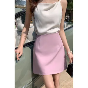 High-Waisted French Style Pink Skirt