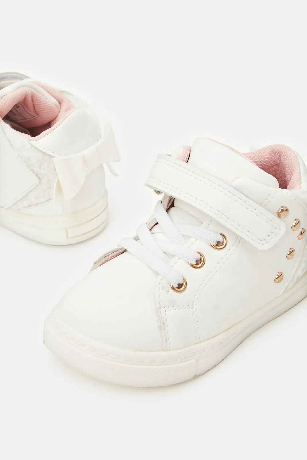 Infant White Bow Detail High-Top Sneakers