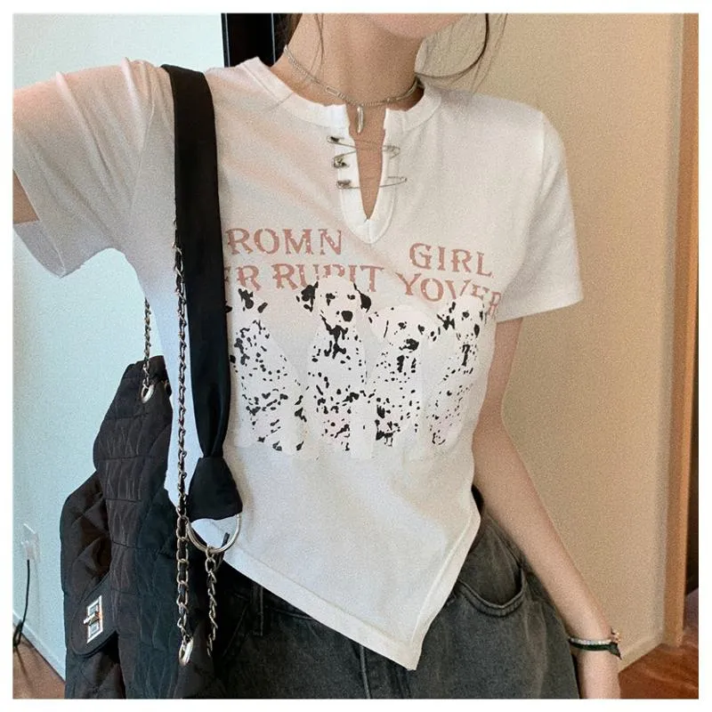 Irregular Print Black Cartoon Cropped Spicy Girl Short Sleeve Tee