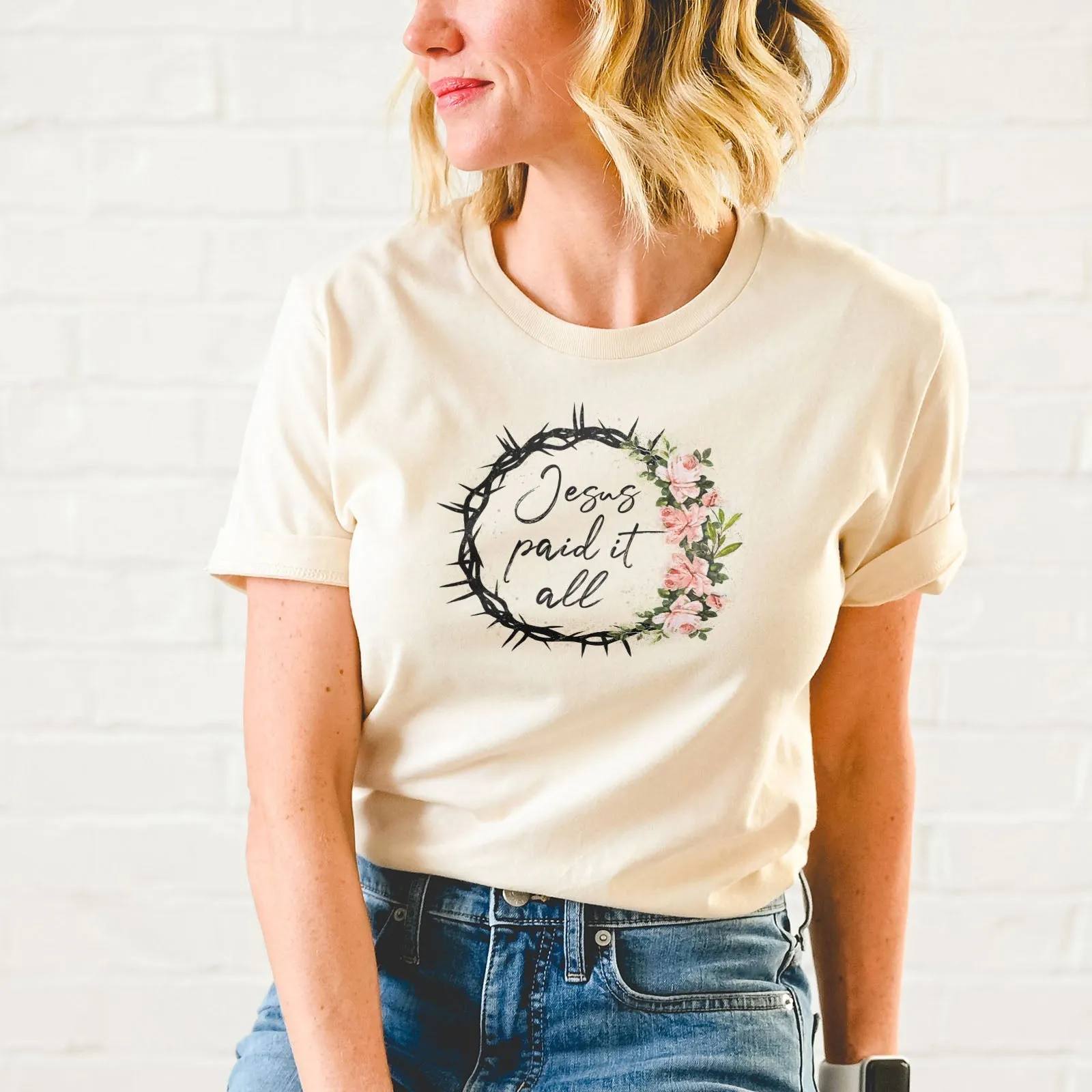 Jesus Paid it All Floral Crown Tee Shirts For Women - Christian Easter T Shirts