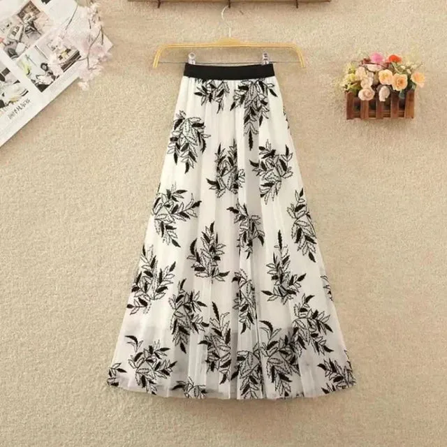 Long Skirt Korean Fashion Harajuku Kawaii Y2k Midi Maxi Tull Skirt Autumn Vintage Elastic High Waist Streetwear Black Skirt