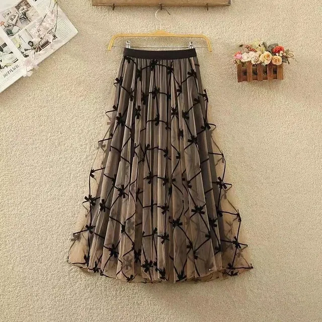 Long Skirt Korean Fashion Harajuku Kawaii Y2k Midi Maxi Tull Skirt Autumn Vintage Elastic High Waist Streetwear Black Skirt