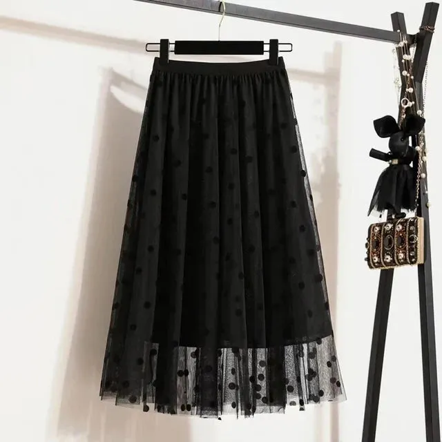 Long Skirt Korean Fashion Harajuku Kawaii Y2k Midi Maxi Tull Skirt Autumn Vintage Elastic High Waist Streetwear Black Skirt