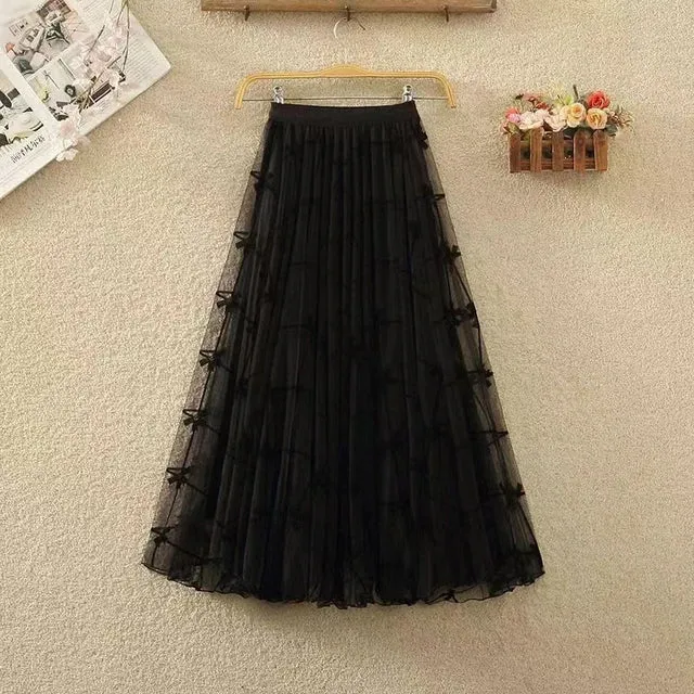 Long Skirt Korean Fashion Harajuku Kawaii Y2k Midi Maxi Tull Skirt Autumn Vintage Elastic High Waist Streetwear Black Skirt