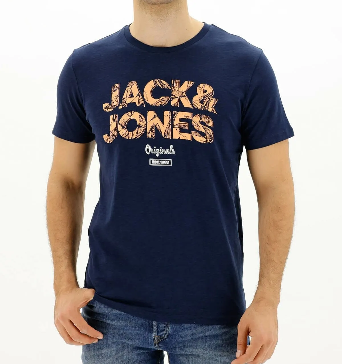 Men J&J Round Tshirt - Dark Blue x Orange