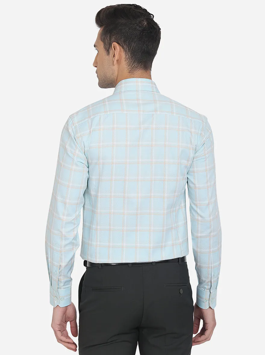 Mint Blue Checked Slim Fit Formal Shirt | JadeBlue London Edition