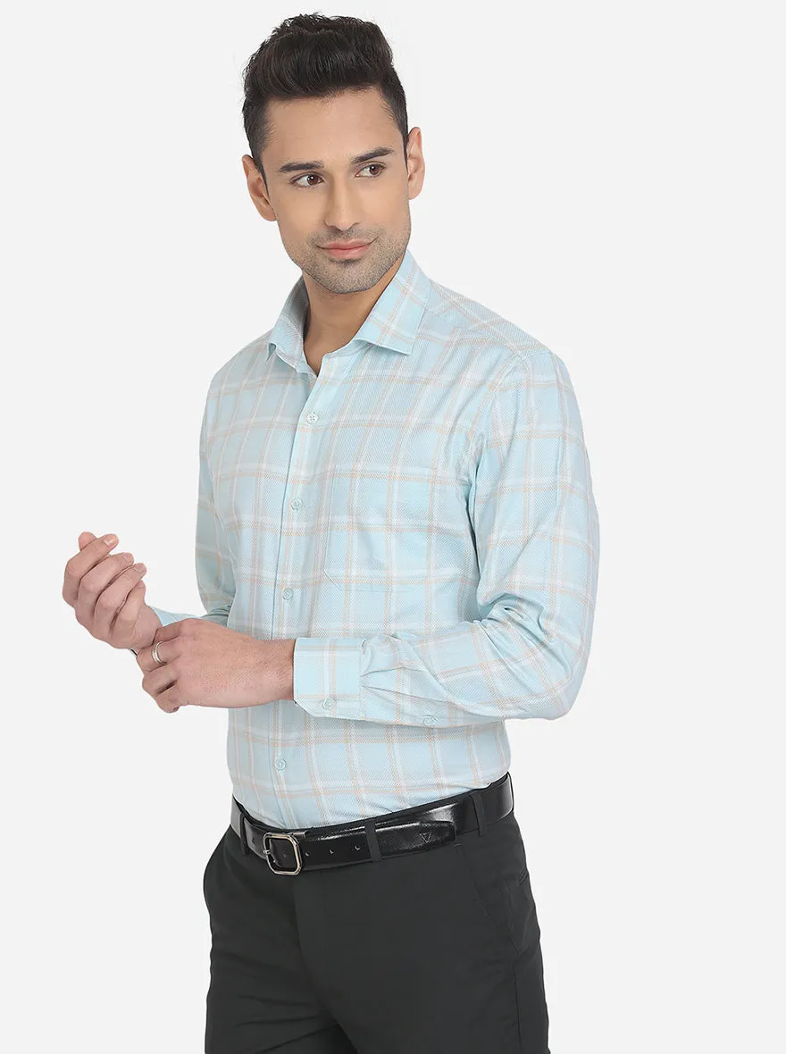 Mint Blue Checked Slim Fit Formal Shirt | JadeBlue London Edition