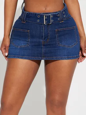 New Stretch Denim Skirt Short Skirt with Belt