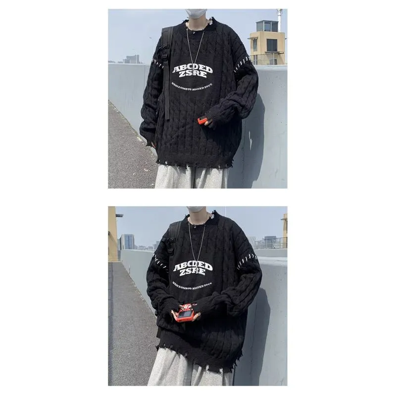 Pullover Letter Loose Fit Thickened Black Sweater