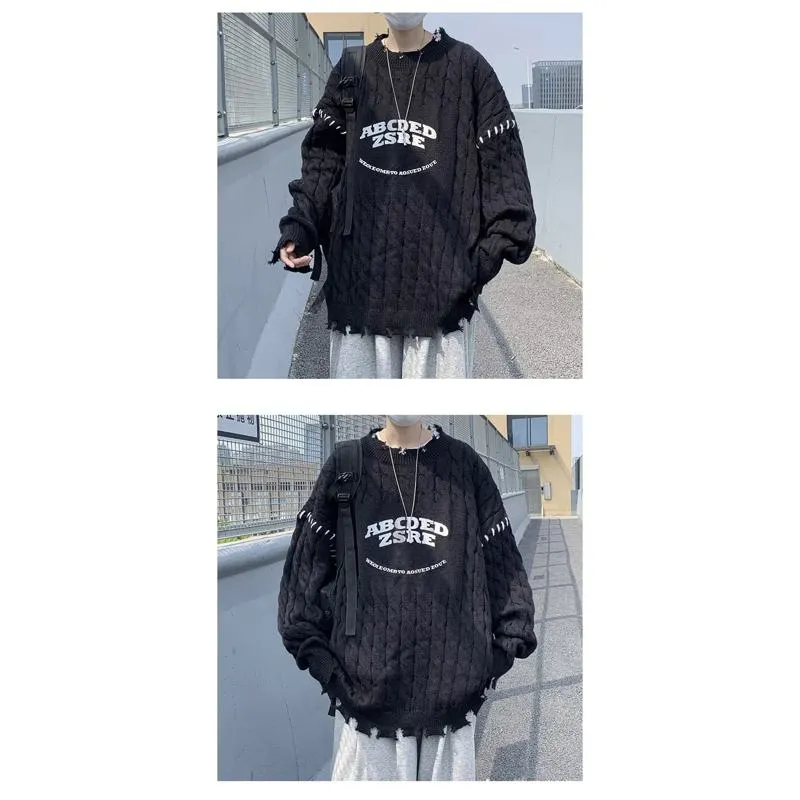 Pullover Letter Loose Fit Thickened Black Sweater