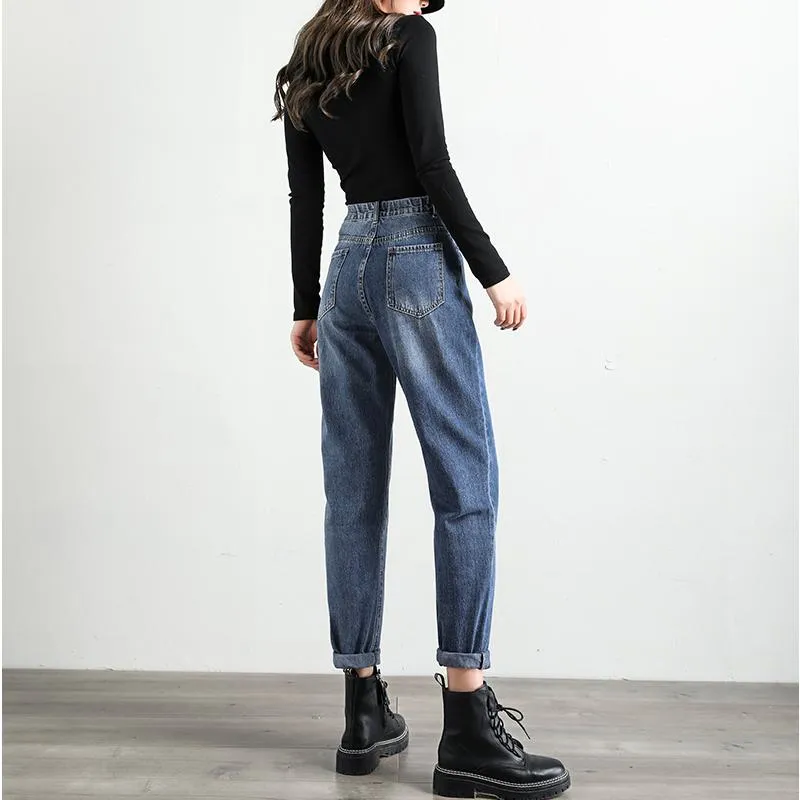 Slimming High-Waisted Elastic Loose Fit Straight Versatile Jeans