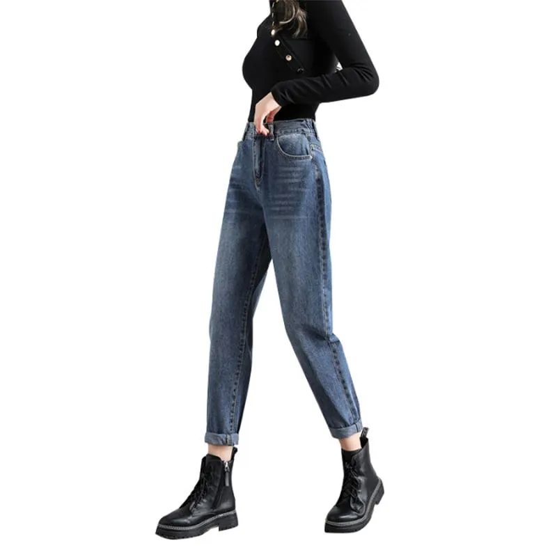 Slimming High-Waisted Elastic Loose Fit Straight Versatile Jeans